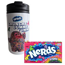 Nerds thermos mug 250 ml + Nerds Fruits dragee with fruit flavor 141.7 g