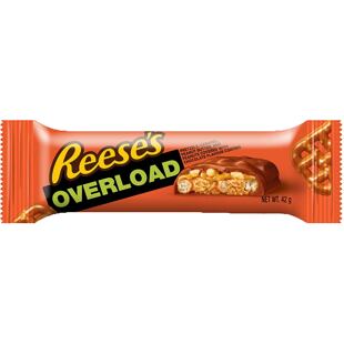 Reese's Overload čokoládová tyčinka s arašídovým máslem, karamelem a preclíky 42 g