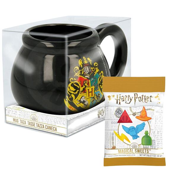 Harry Potter hrnek s potiskem ve tvaru kotlíku 470 ml + Harry Potter Magical žvýkací bonbonky 59 g